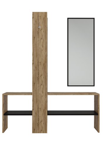 FUNZI LIVING Aynal entrést, m. spejl, bjlestang, hylde - natur melamin
