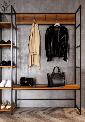 NORDVÄRK Portmanto entrést, m. 5 knager, 5 hylder - valnddefarvet melamin og metal