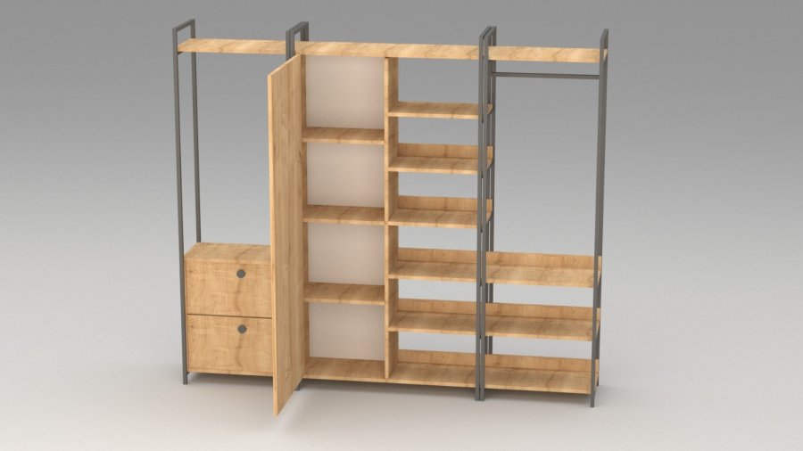 NORDVÄRK Okan garderobeskab, m. 1 lge, 1 bjlestang, 2 skuffer, 9 hylder - natur melamin og metal