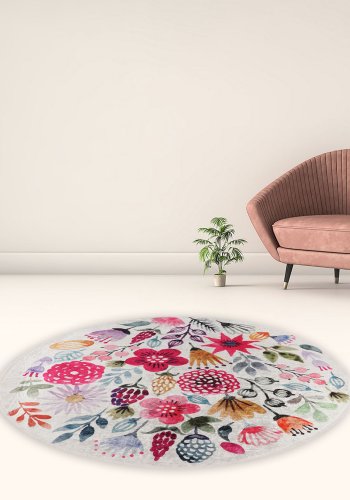 TEPPI Drenaj gulvtppe, m. mnster, rund - multifarvet polyester (140)