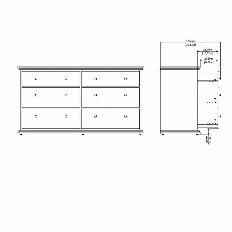 TVILUM North dobbeltkommode med 6 skuffer, mat sort, 163,3 x 51,6 x 88,2 cm
