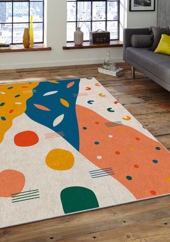 TEPPI ASR gulvtppe, m. mnster, rektangulr - multifarvet polyester (160x230)