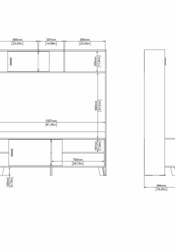 TVILUM Ikast TV-vg med 2 skydedre, Jackson Hickory/Hvid, 158,7 x 48,35 x 180,9 cm
