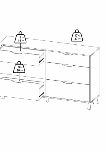 TVILUM Ikast Dobbeltkommode 6 skuffer, Jackson Hickory / Hvid, 155,7 x 39,8 x 92,2 cm