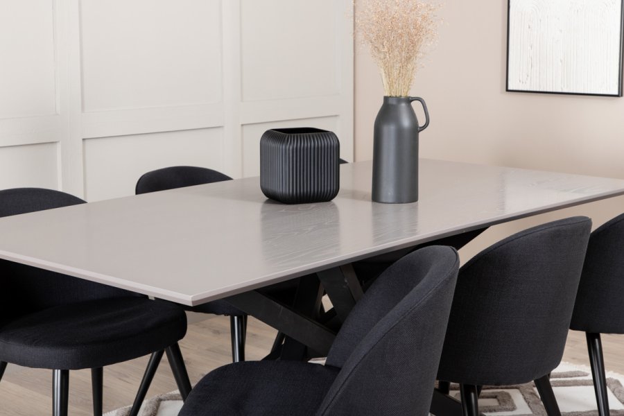 VENTURE DESIGN Piazza spisebord, rektangulr - gr finér og sort stl (180x90)