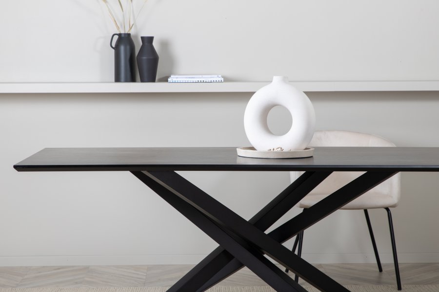 VENTURE DESIGN Piazza spisebord, rektangulr - sort finér og sort stl (180x90)