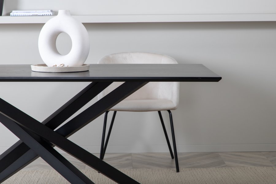 VENTURE DESIGN Piazza spisebord, rektangulr - sort finér og sort stl (180x90)