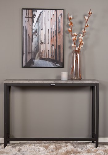 VENTURE DESIGN Rise sidebord, rektangulr - betongr papirlaminat og sort stl (110x30)