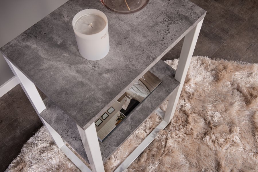 VENTURE DESIGN Rise sidebord, rektangulr - betongr papirlaminat og hvid stl (45x30)