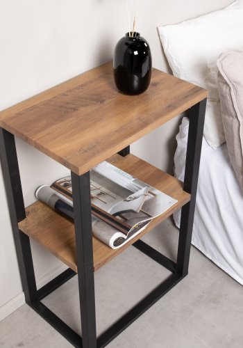 VENTURE DESIGN Rise sidebord, m. 1 hylde - teaktrsfarvet papirlaminat og sort stl (45x30)