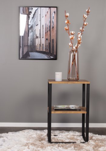 VENTURE DESIGN Rise sidebord, m. 1 hylde - teaktrsfarvet papirlaminat og sort stl (45x30)