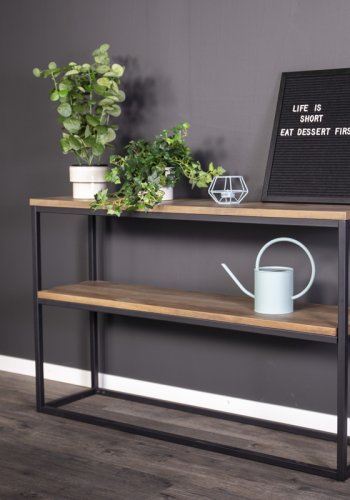 VENTURE DESIGN Rise sidebord, m. 1 hylde - teaktrsfarvet papirlaminat og sort stl (110x30)