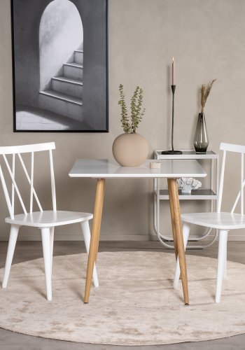 VENTURE DESIGN Polar spisebord, kvadratisk - hvid MDF og egelook stl (75x75)