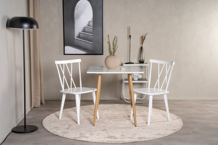 VENTURE DESIGN Polar spisebord, kvadratisk - hvid MDF og egelook stl (75x75)