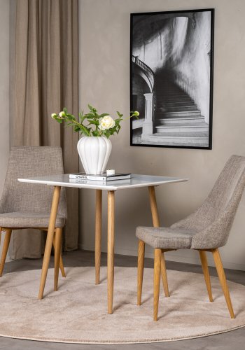 VENTURE DESIGN Polar spisebord, kvadratisk - hvid MDF og egelook stl (75x75)