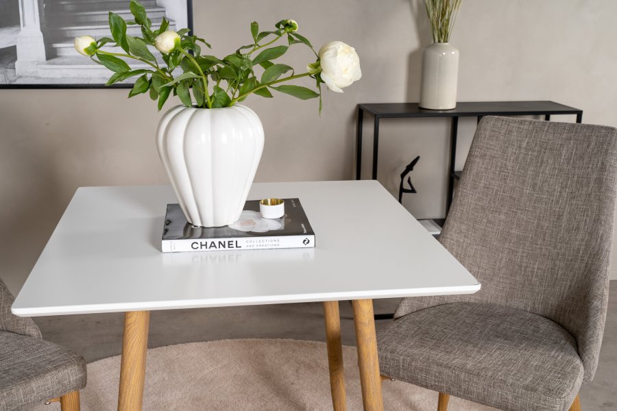 VENTURE DESIGN Polar spisebord, kvadratisk - hvid MDF og egelook stl (75x75)