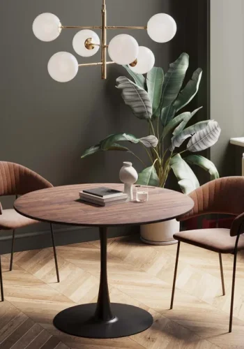 KARE DESIGN Schickeria spisebord, rund - valnddefarvet laminat og sort stl (110)