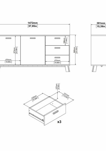 TVILUM Ikast Sknk 2 lger + 3 skuffer, Jackson Hickory/Hvid, 147,2 x 39,1 x 73 cm