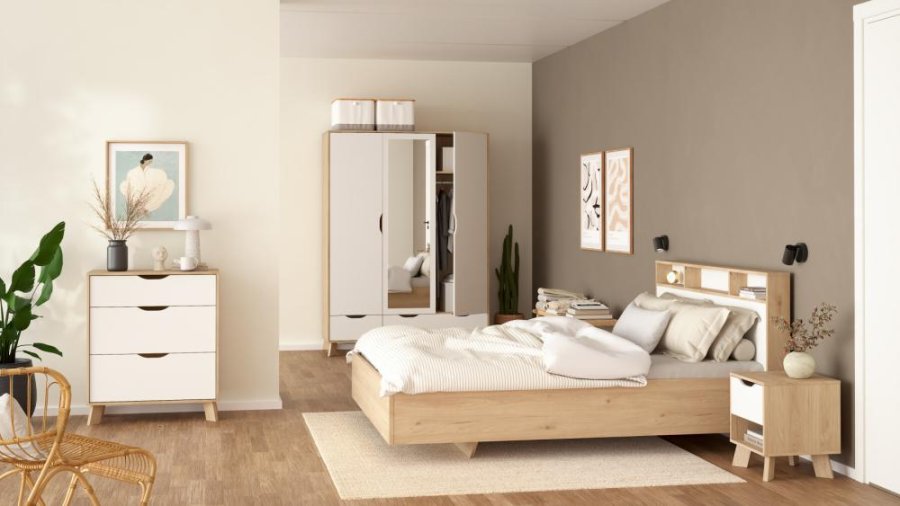 TVILUM Ikast Natbord 1 skuffe, Jackson Hickory / Hvid, 40,2 x 39,8 x 47,4 cm