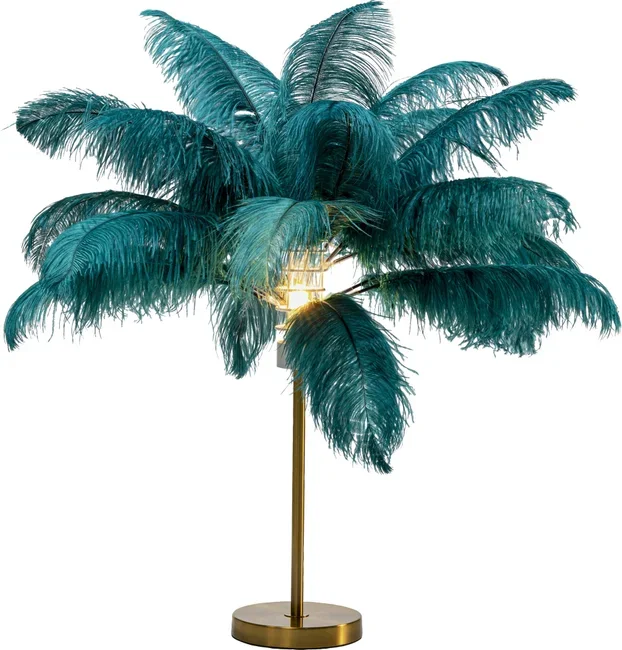 KARE DESIGN Feather Palm bordlampe - grn strudsefjer og messing stl