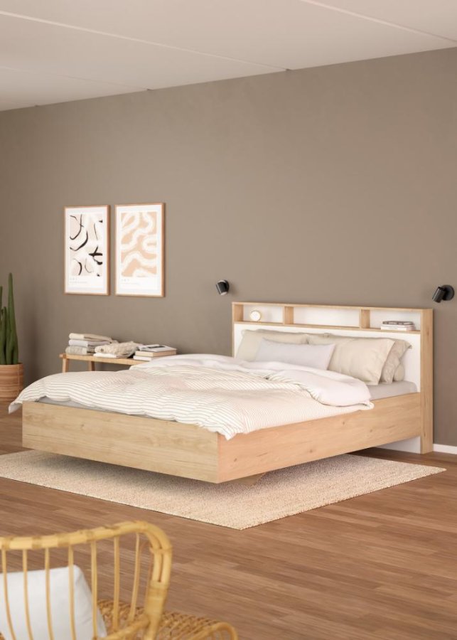 TVILUM Ikast Seng 140x190, Jackson Hickory / Hvid, 149,8 x 206 x 96,8 cm