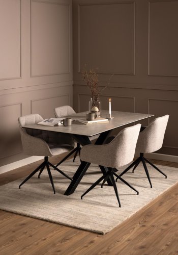 ACT NORDIC Brooke spisebordsstol, m. armln, drejefunktion, syninger - beige stof og sort stl