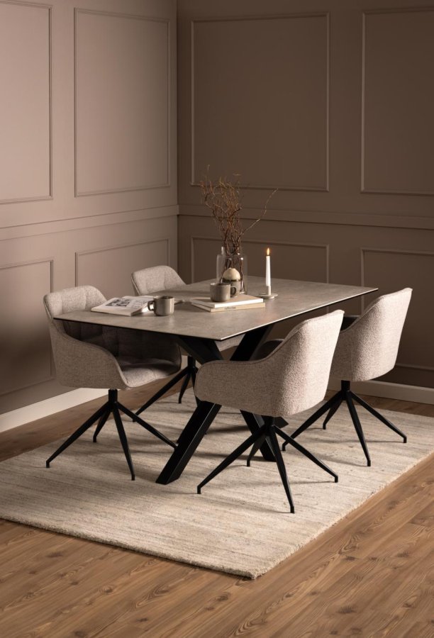 ACT NORDIC Brooke spisebordsstol, m. armln, drejefunktion, syninger - beige stof og sort stl