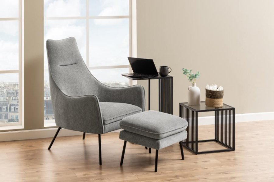 ACT NORDIC Strington sidebord, kvadratisk - rgfarvet glas og sort stl (40x40)