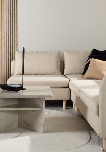 VENTURE DESIGN Zero hjrnesofa - beige polyester og natur gummitr