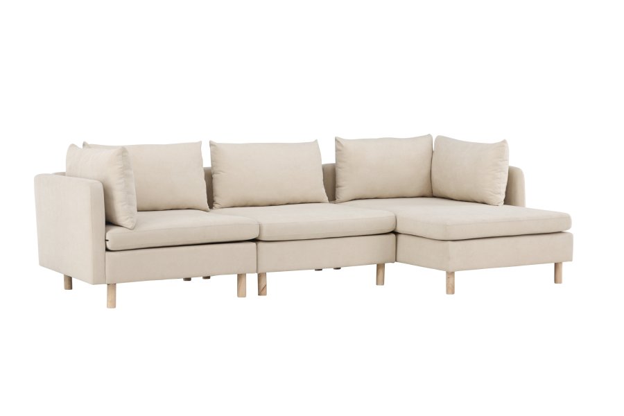 VENTURE DESIGN Zero 3 pers. sofa, m. chaiselong - beige polyester og natur gummitr