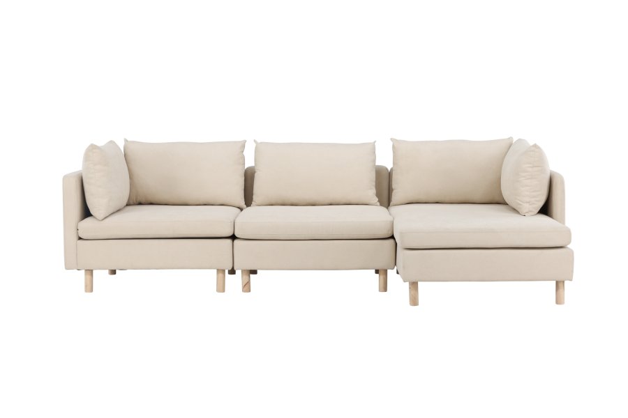 VENTURE DESIGN Zero 3 pers. sofa, m. chaiselong - beige polyester og natur gummitr