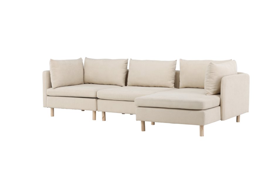 VENTURE DESIGN Zero 3 pers. sofa, m. chaiselong - beige polyester og natur gummitr