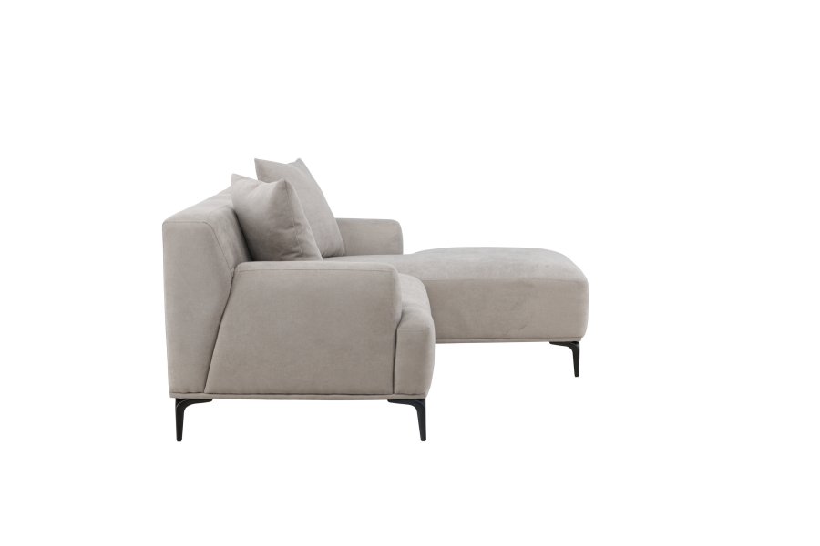 VENTURE DESIGN Viskan sofa, m. chaiselong - lysegr polyester og mat sort metal