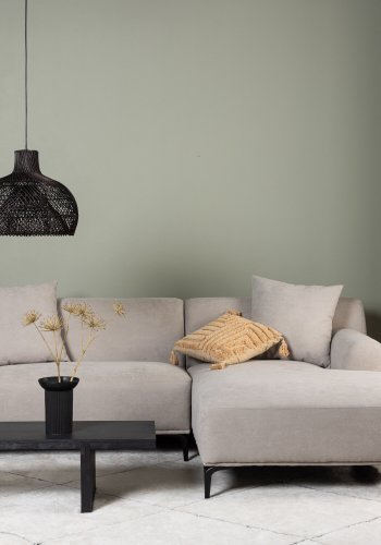 VENTURE DESIGN Viskan sofa, m. chaiselong - lysegr polyester og mat sort metal