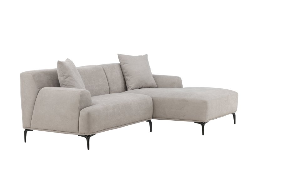 VENTURE DESIGN Viskan sofa, m. chaiselong - lysegr polyester og mat sort metal