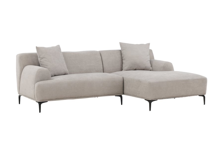 VENTURE DESIGN Viskan sofa, m. chaiselong - lysegr polyester og mat sort metal