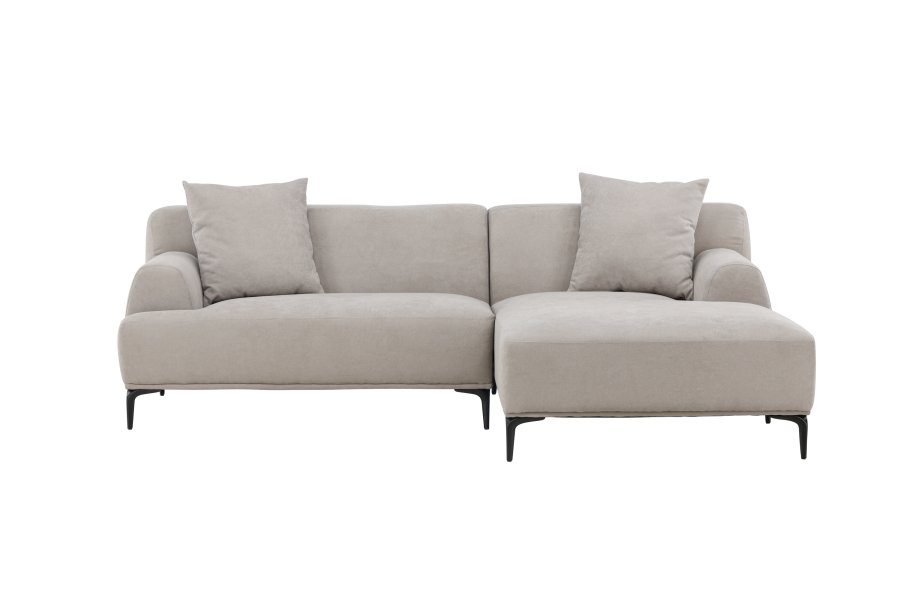 VENTURE DESIGN Viskan sofa, m. chaiselong - lysegr polyester og mat sort metal