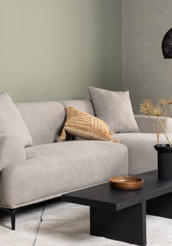 VENTURE DESIGN Viskan sofa, m. chaiselong - lysegr polyester og mat sort metal