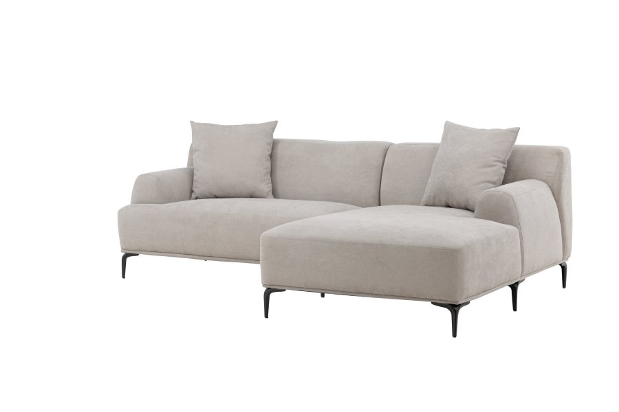 VENTURE DESIGN Viskan sofa, m. chaiselong - lysegr polyester og mat sort metal