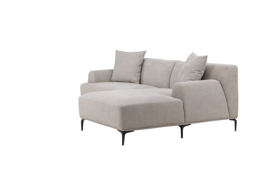 VENTURE DESIGN Viskan sofa, m. chaiselong - lysegr polyester og mat sort metal
