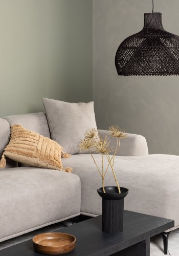 VENTURE DESIGN Viskan sofa, m. chaiselong - lysegr polyester og mat sort metal