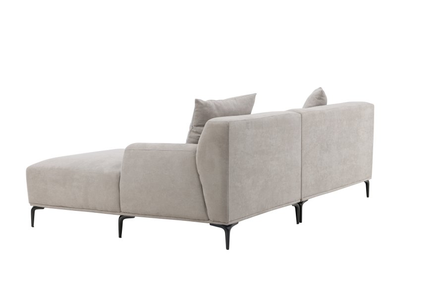 VENTURE DESIGN Viskan sofa, m. chaiselong - lysegr polyester og mat sort metal