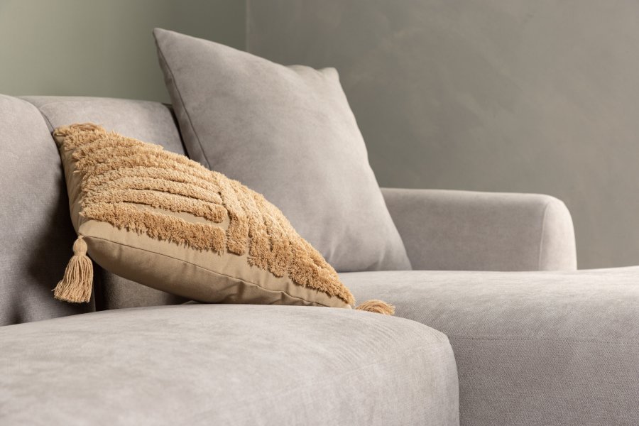 VENTURE DESIGN Viskan sofa, m. chaiselong - lysegr polyester og mat sort metal