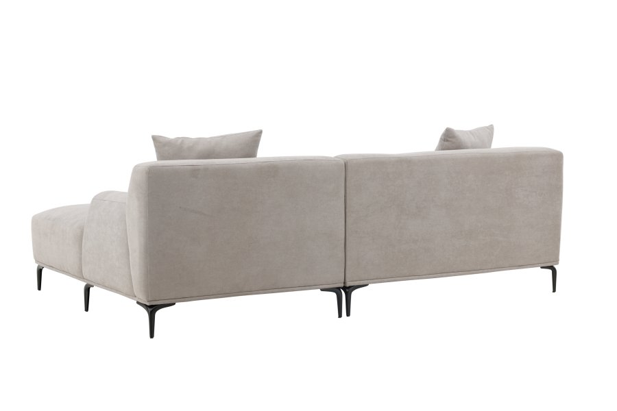 VENTURE DESIGN Viskan sofa, m. chaiselong - lysegr polyester og mat sort metal