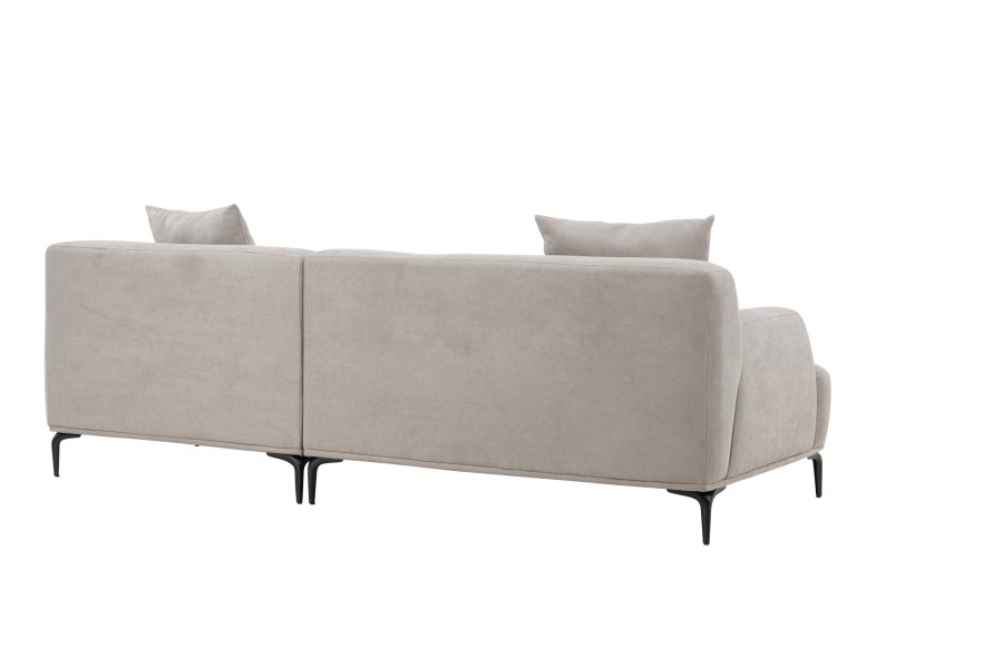 VENTURE DESIGN Viskan sofa, m. chaiselong - lysegr polyester og mat sort metal