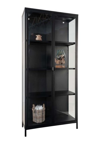HOUSE NORDIC Brisbane vitrineskab, m. 2 glaslger og 3 hylder - sort stl