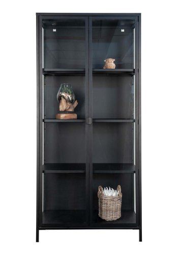 HOUSE NORDIC Brisbane vitrineskab, m. 2 glaslger og 3 hylder - sort stl