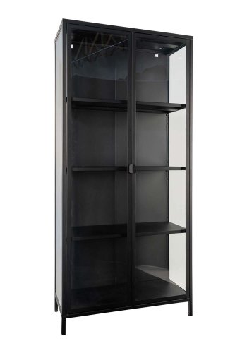 HOUSE NORDIC Brisbane vitrineskab, m. 2 glaslger og 3 hylder - sort stl