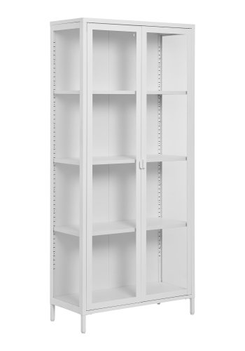 HOUSE NORDIC Brisbane vitrineskab, m., 2 glaslger og 3 hylder - hvid stl