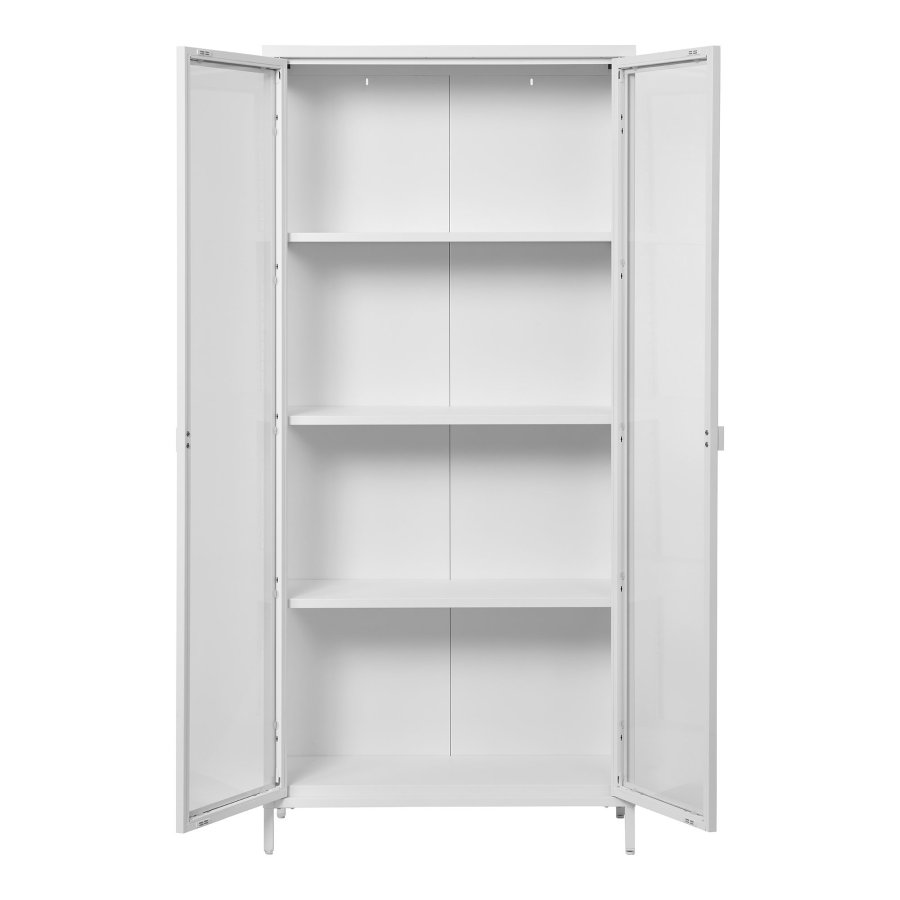 HOUSE NORDIC Brisbane vitrineskab, m., 2 glaslger og 3 hylder - hvid stl